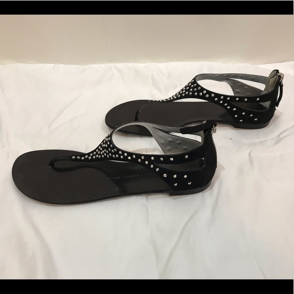 Giuseppe Zanotti Black suede gladiator w silver hardware.